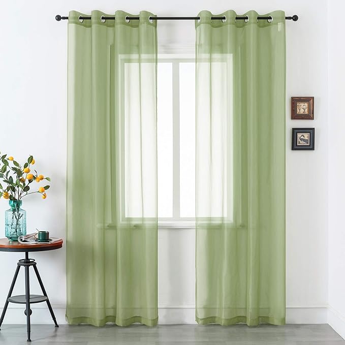 DUALIFE Sage Green Sheer Curtains 96 Inch Length for Living Room 2 Panels Set Grommet Curtain-Light Filttering Drapes St Patric Day Curtains 52x96 Inches Long (Light Green)