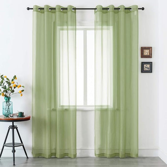 DUALIFE Sage Green Sheer Curtains 96 Inch Length for Living Room 2 Panels Set Grommet Curtain-Light Filttering Drapes St Patric Day Curtains 52x96 Inches Long (Light Green)