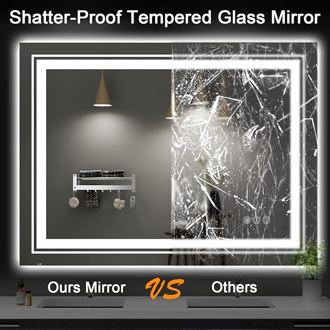 27x35 LED Bathroom Mirror with Front and Backlight, Dimmable Lighted Bathroom Vanity Mirror with Anti-Fog, Memory Function,Tempered Glass(Horizontal/Vertical)