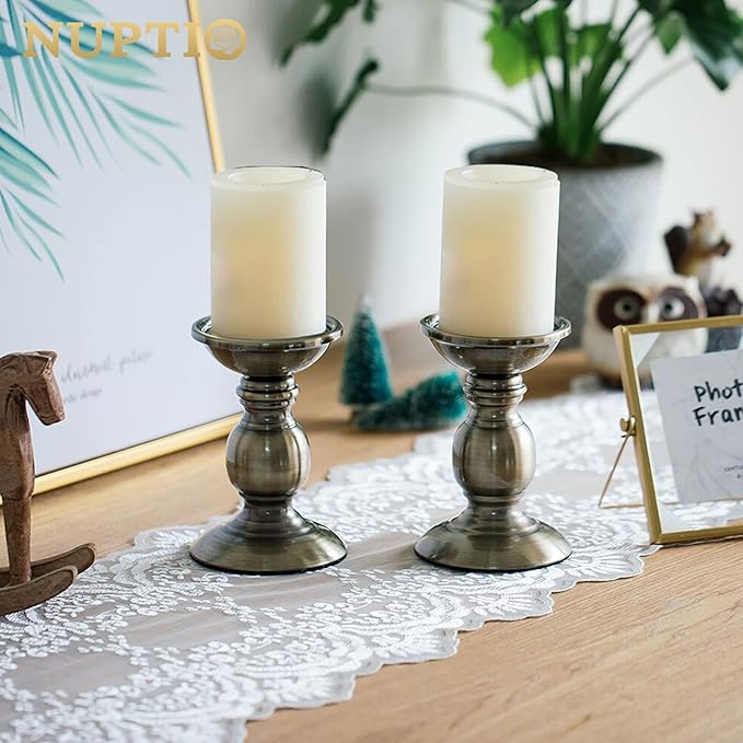 2 Pcs Bronze Iron Pillar Candle Holders, Most Ideal for 3" Pillar Candle, Gifts for Wedding, Party, Home, Spa, Reiki, Votive Candle (2 x S)