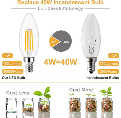 GOLSPARK Led Candelabra Light Bulb Filament Vintage Edison Chandelier Dimmable Bulbs,40 Watt Equivalent,Warm White 2700k,400 Lumen,E12 Base,6 Pack