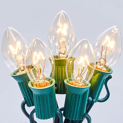 25 Pack Clear Christmas Light Bulbs, E12 Candelabra Base, 5 Watt for String Lights, Replacement C7 Incandescent Bulbs