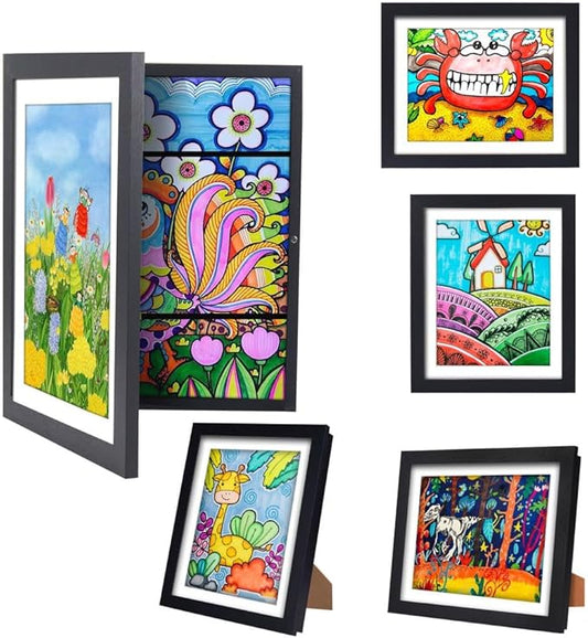 3-Pack Kids Artwork Frames Changeable - Kids Art Frame,Artwork Frames for Kids Art,Children Art Projects Kids Art Frames,8.5x11 Picture Frame for Display Kid Art work,With Storage(Black)