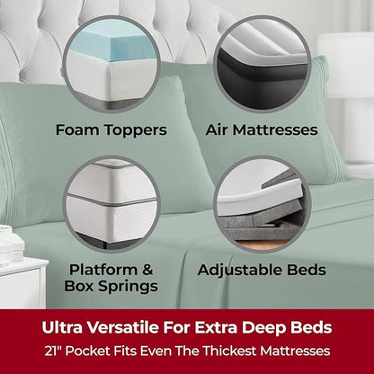 Mellanni Extra Deep King Sheets - 4 PC Iconic Collection Bedding - Hotel Luxury, Ultra Soft, Cooling Bed Sheets - Wrinkle, Fade, Stain Resistant (King, Emerald Green)