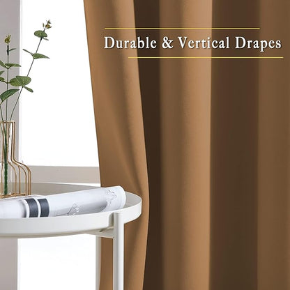 NICETOWN Half Window Curtains for Bedroom - Grommet Modern Thermal Insulated Blackout Window Drapes Sound Reducing for Nursery/Kitchen, Gold Brown, W52 x L54, Set of 2