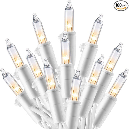JOIEDOMI Christmas String Lights Indoor,100 Count Mini Warm Fairy Light,21.5FT Lighting Decor for Patio Dorm Classroom Bedroom Holiday Wedding Party Garland Birthday Festival Valentines Day,White Wire