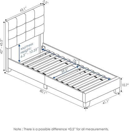 Furinno Laval Button Tufted Upholstered Platform Bed Frame, Twin, Glacier