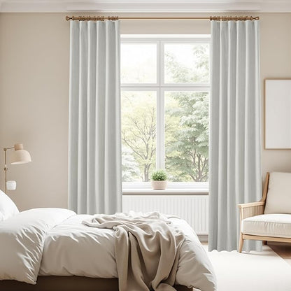 KangBang Extra Wide Blackout Linen Curtains - Back Tab Hook Belt Thermal Insulated Curtains for Bedroom Dining Room, Neutral Aesthetic Drapes for Patio Sliding Glass Door(72x84, Light Grey,2PCs)