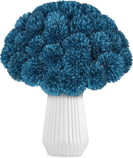 36 Pcs Artificial Chrysanthemums Flowers Silk Teal Ball Flower Fake Mums Flowers for Christmas Wedding Floral Table Centerpiece Home Decor