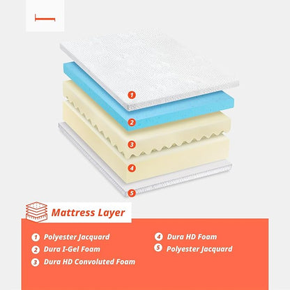 PrimaSleep Queen Mattress, 6 Inch Gel Memory Foam Mattress, Gel Infused for Comfort and Pressure Relief, CertiPUR-US Certified, Bed-in-a-Box, Medium Firm, Queen Size