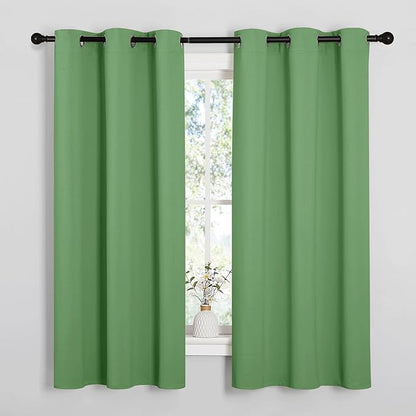 NICETOWN Froest Green Blackout Curtains 48 inches Length for Laundry Room, 2 Panels, 42" Wide, Thermal Insulated Decoration Drapes for Short Window