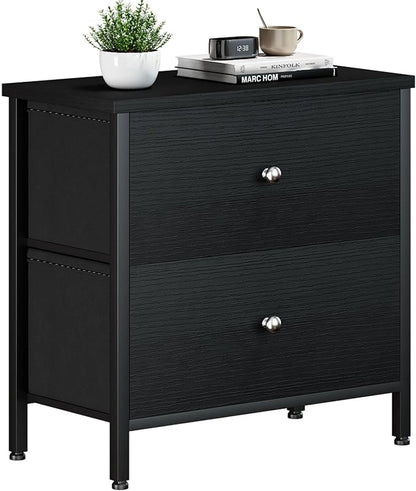 BOLUO Black Nightstand 2 Drawer Dresser for Bedroom,Small Night Stand End Table with Fabric Drawers Modern
