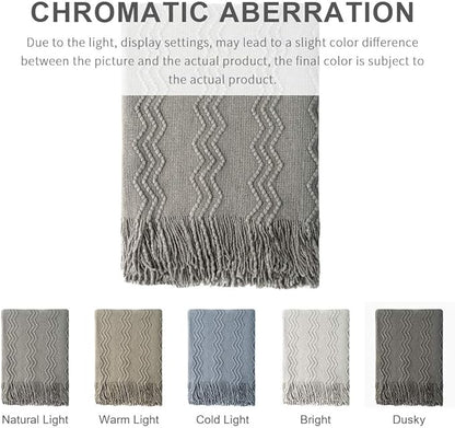 BOURINA Throw Blanket Textured Solid Soft Sofa Throw Couch Cover Knitted Decorative Blanket, 60 inch x 80 inch Dark Grey