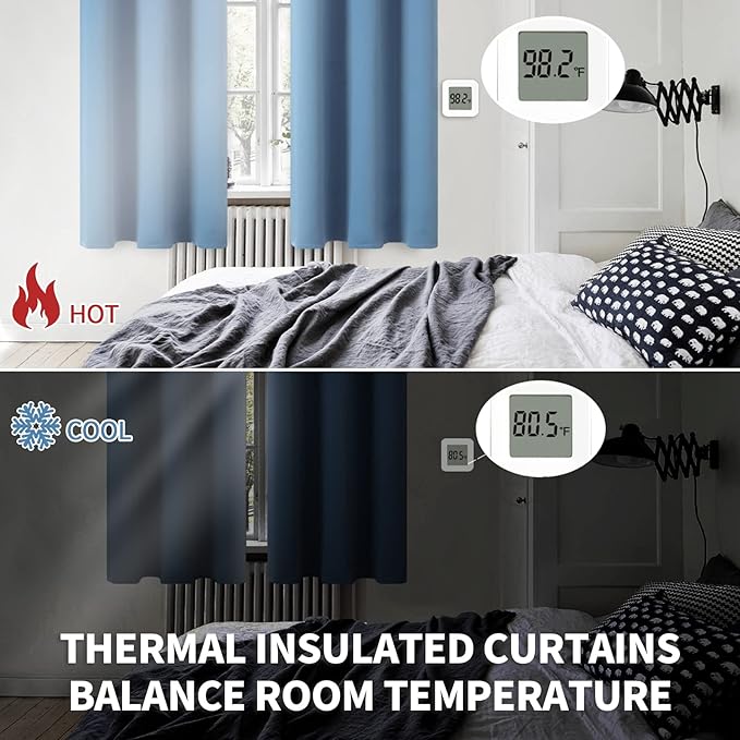 BGment Blackout Curtains for Bedroom - Grommet Thermal Insulated Room Darkening Curtains for Living Room, Set of 2 Panels (38 x 63 Inch, Faded Denim)
