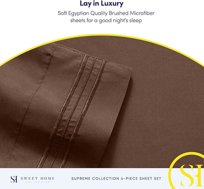 Split King Sheets - Breathable Luxury Sheets with Full Elastic & Secure Corner Straps Built In - 1800 Supreme Collection Extra Soft Deep Pocket Bedding Set, Sheet Set, Split King Size, Brown