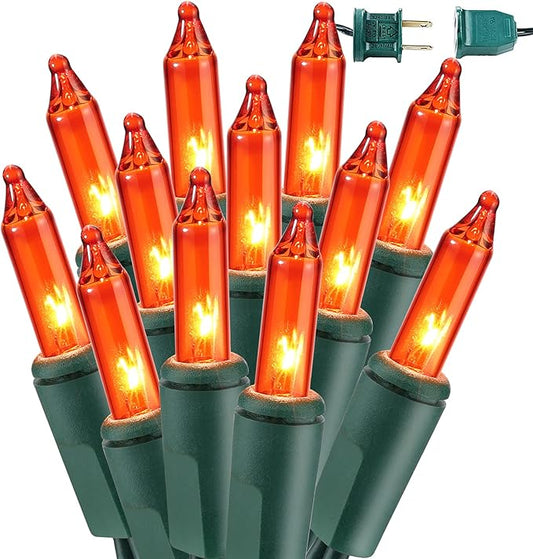 BrizLabs Orange Lights, 150 Counts 34.8ft Incandescent Halloween Lights Connectable, UL Certified Orange String Light, Mini Light Set for Indoor Outdoor Halloween Christmas Tree Party Decor