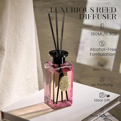 M&SENSE 6.3 oz Large Reed Diffuser Set | Ginger & Ylang Ylang Scent Oil Diffuser with Sticks | Hotel Collection Non-Toxic Essential Oil |for Bedroom Bathroom Living Room