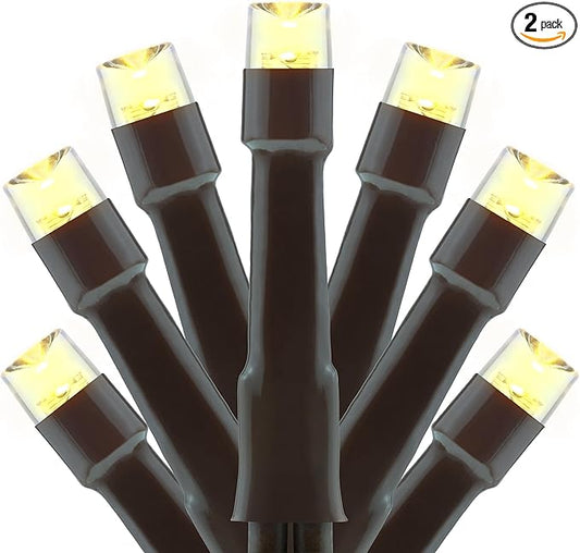 YULETIME 100 ft 300 Count Warm White LED String Lights with 8 Models Adapter, Brown Wire Wide Angle 5mm Christmas Lights (Warm White - Brown Wire)