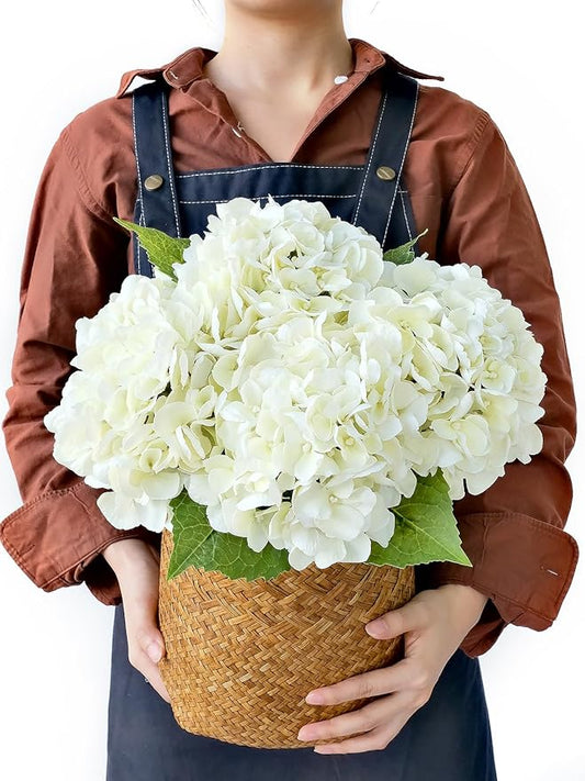 4PCS White/Cream Hydrangea Artificial Flowers, 21" Lifelike Latex Silk Real Touch Faux Hydrangea Flowers, Artificial Hydrangeas Bouquet for Wedding Centerpieces Tables Party Home