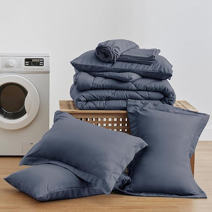 Love's cabin California King Comforter Set Navy Blue, 7 Pieces California King Bed in a Bag, All Season Bedding Sets with 1 Comforter, 1 Flat Sheet, 1 Fitted Sheet, 2 Pillowcase and 2 Pillow Sham