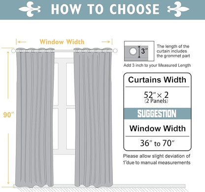 ChrisDowa White 100% Blackout Curtains 90 inch Long for Bedroom with Black Liner, 2 Thick Layers Total Blackout Thermal Insulated Grommet Long Window Curtains 2 Panels Set (Pure White, 52 x 90 Inch)