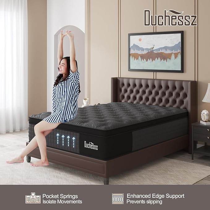 King Mattress, 12 Inch Hybrid Mattresses Black with Gel Memory Foam and Individually Pocket Innerspring Euro Top Medium Firm for Motion Isolation, Edge Support