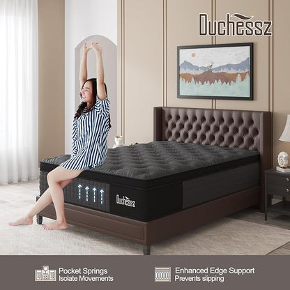 Twin Mattress, 12 Inch Hybrid Mattresses Black with Gel Memory Foam and Individually Pocket Innerspring Euro Top Medium Firm for Motion Isolation, Edge Support