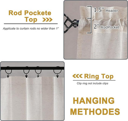 OWENIE Linen Blend Short Semi Sheer Curtains 54 inch Length 2 Panels Set for Small Window, Natural Curtain for Bedroom/Living Room, Rod Pocket Farmhouse Drapes, 2pcs, 40 W x 54 L