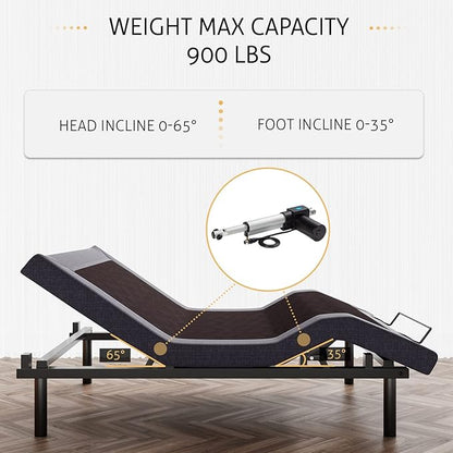 SHA CERLIN Queen Size Ergonomic Adjustable Bed Base, Upholstered Bed Frame with Upholstered Motor, Motorized Head and Foot Incline, Wireless Remote Control, Assembly Required, Bed Base Only