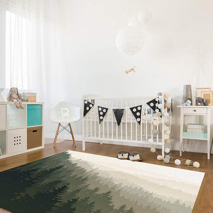 Large Area Rugs 5' x 7' Throw Carpet Floor Cover Nursery Rugs For Children/Kids, Northern World with Coniferous Trees Scandinavian Woodland, Modern Kitchen Mat Runner Rugs For Living Room/Bedroom