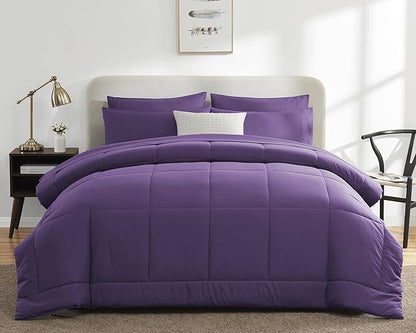 CozyLux King Size Comforter Set Purple, 7 Pieces Bed in a Bag, Purple Comforter King Size, All Season Bedding Sets with Stitch Quilted Comforter, Flat Sheet, Fitted Sheet, Pillowcases