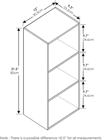 Furinno LUDER Book Shelf, 3-Cube Bookshelf, Bookcase, 9.3" x 12" x 31.5", for Living Room, Bedroom, Home Office, White/Pink