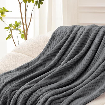 Exclusivo Mezcla Fleece Bed Blanket Queen Size, Super Soft and Warm Blankets for Couch, Sofa and Bed Waffle Textured, Cozy, Fuzzy and Lightweight (Dark Grey, 90x90 Inches)