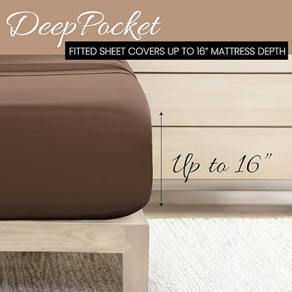 Linen Market Double-Brushed Microfiber California King Sheet Set 4 Piece – Oeko-TEX Certified Ultra Soft & Wrinkle-Free - 16" Deep Pocket Sheets Easy Care Cal-King Size - Taupe
