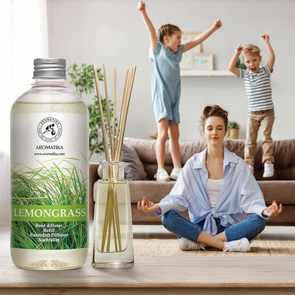 Lemongrass Diffuser Refill 68 Fl Oz (4x17Fl Oz) - Fresh & Long Lasting Fragrance - Refill Bottle with Natural Essential Lemongrass Oil - Best for Aromatherapy - Reed Diffuser Oil Refill for Home