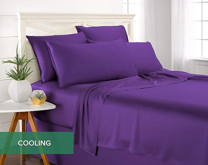 California King Sheets by Pure Bamboo, Genuine 100% Organic Viscose Derived from Bamboo Bed Sheet Set, Soft & Cooling, Double Stitching, Lifetime Quality Promise (California King, Purple)