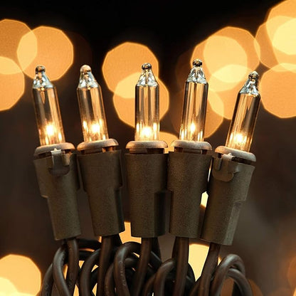 YULETIME Clear Christmas Lights with Brown Wire, 66 Feet 200 Count UL Certified String Lights, Pack of 2 Sets 33 Ft 100 Count Incandescent Mini Light Set (Clear)