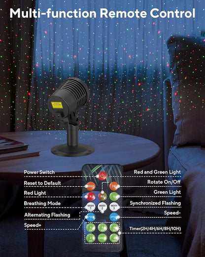 Christmas Projector Lights Outdoor Waterproof with Remote Control, Outdoor Christmas Decorations Garden & Landscape Lights with Red and Green Stars for Garden Room Decor/Halloween Decorations