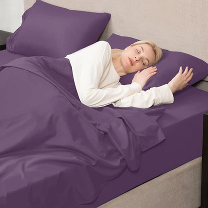 Mejoroom Queen Sheet Set - Hotel Luxury Sheets & Pillowcase Sets - Extra Soft Bed Sheets - Deep Pocket Fitted Sheet, Breathable, Wrinkle & Fade Resistant - 4 Piece (Queen, Purple)