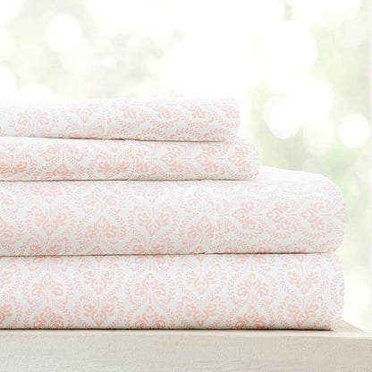 Linen Market 4 Piece King Sheet Set - Breathable, Double-Brushed Patterned Cooling Sheets – Oeko-TEX Certified Ultra Soft & Wrinkle-Free 16" Deep-Pocket King Sheets - Easy Care Classic in Pink