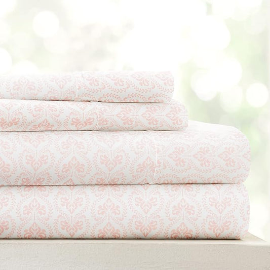 Linen Market 4 Piece King Sheet Set - Breathable, Double-Brushed Patterned Cooling Sheets – Oeko-TEX Certified Ultra Soft & Wrinkle-Free 16" Deep-Pocket King Sheets - Easy Care Classic in Pink