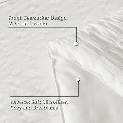 CozyLux Twin Comforter Set with Sheets 5 Pieces, White Seersucker Textured Bed in a Bag for Girls, Luxury Soft Bedding Set with Down Alternative Comforter, Sheets, Pillowcases & Shams for All Seasons