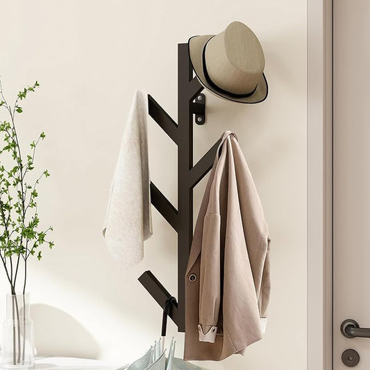 Vlush Wall Mounted Metal Coat Rack with 6 Hooks Modern Minimalist clothes rack, Upright Coat Rack for Hanging Clothes, Hats, Hanging Bags and Scarves Entrance Wall Iron Coat Racks (Black)
