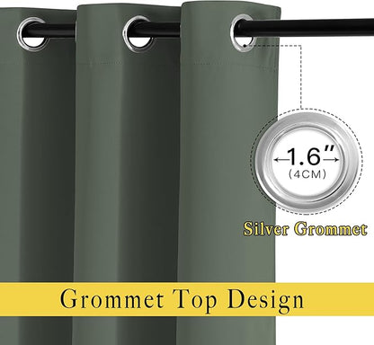 NICETOWN Room Darkening Curtains for Room Divider, Grommet Thermal Curtains Light & Sound Reducing Window Treatments for Sliding Glass Door, W66 x L110, Dark Mallard, 2 Panels