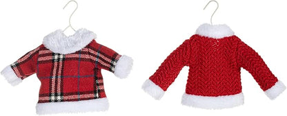 DEMDACO Cozy Time Red, White, Plaid 5 x 7 Inch Knit Polyester Christmas Tree Decoration, Festive Holiday Décor Hanging Ornaments, Set of 2, Winter Coats On Hanger