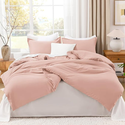 Litanika Blush Pink Comforter California King Size, 3 Pieces Cal King Lightweight Solid Bedding Comforter Set, All Season Fluffy Bed Set (104x96In Comforter & 2 Pillowcases)