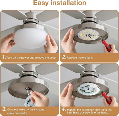 4 inch LED Retrofit Light Kit for Ceiling Fan Light Replacement Panel PCB 18W 3000K 2200LM 120V CRI90 Dimmable ETL (Warm White 3000K)