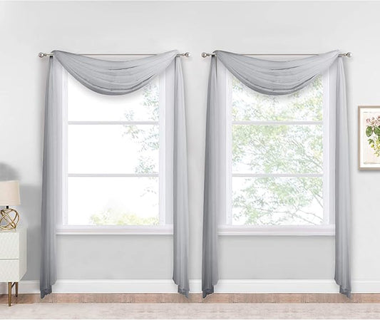 NICETOWN Sheer Window Scarfs W60 x L216 for Normcore Design, Voile Textured Sheer Curtains Easy to Concave Shape for Boys/Seniors, 2 Panels, Light Grey