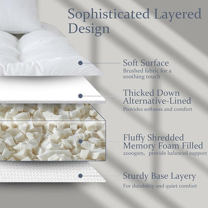 WhatsBedding 5 Inch Memory Foam Mattress Topper Queen for Pressure Relief, 100% Cotton Cover, Comfort Supportive Pillow Top Mattress Topper, 2000GSM Fluffy Shredded Memory Foam Filled