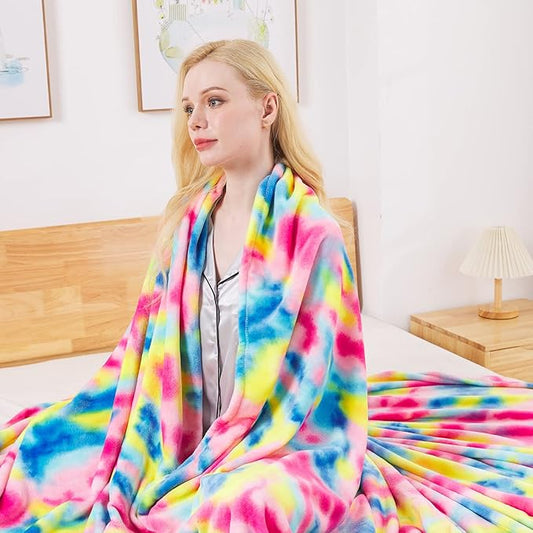 Flannel Colorful Blanket Twin Size for All Season - Premium Lightweight Anti-Static Super Soft Cozy Plush Rainbow Throw, Lightweight Microfiber Winter Warm Blanket 66" x 90"(Rainbow Twin)